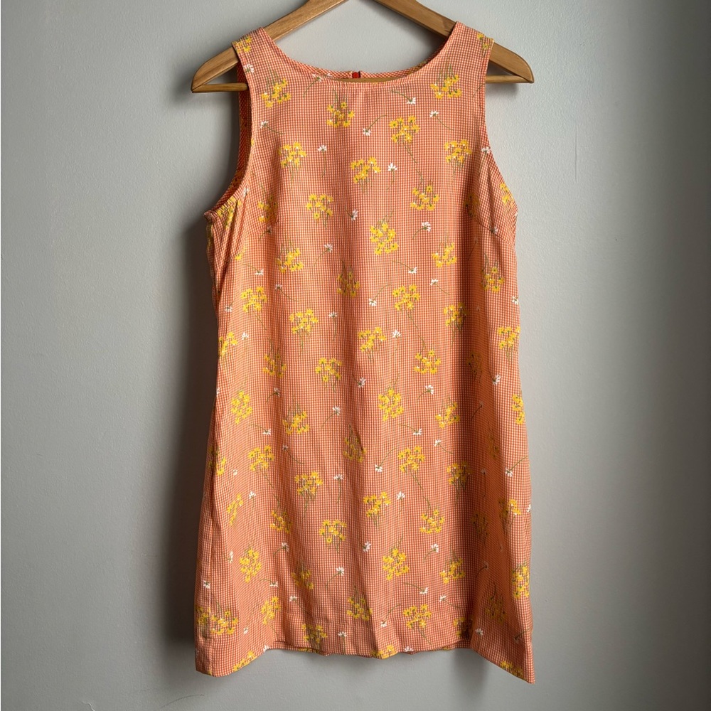 Vintage orange gingham floral dress